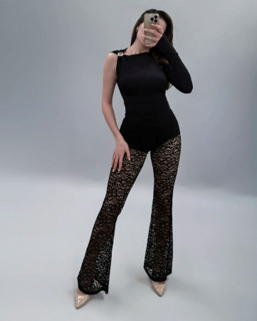 Pantaloni Lungi - Pantaloni de dantela cu talie inalta si evazati – Stil casual si confortabil - MERT