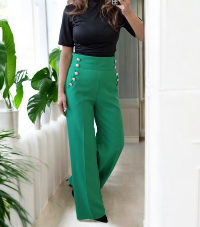 Pantaloni Lungi - Pantaloni eleganti dama cu nasturi decorativi, croi evazat
