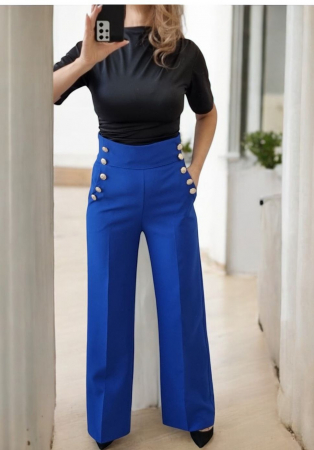 Pantaloni Lungi - Pantaloni eleganti dama cu nasturi decorativi, croi evazat