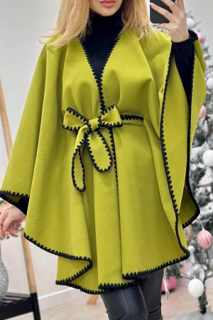 Jachete Dama - Poncho dama stil capa din stofa cu cordon – marime universala M-4XL