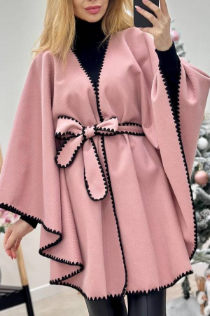 Jachete Dama - Poncho dama stil capa din stofa cu cordon – marime universala M-4XL