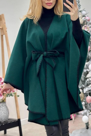 Jachete Dama - Poncho dama stil capa din stofa cu cordon – marime universala M-4XL