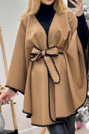 Imbracaminte Dama - Poncho dama stil capa din stofa cu cordon – marime universala M-4XL