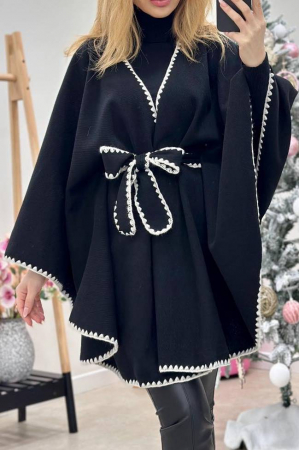 Jachete Dama - Poncho dama stil capa din stofa cu cordon – marime universala M-4XL