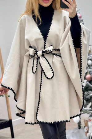 Jachete Dama - Poncho dama stil capa din stofa cu cordon – marime universala M-4XL