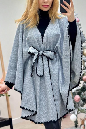 Jachete Dama - Poncho dama stil capa din stofa cu cordon – marime universala M-4XL