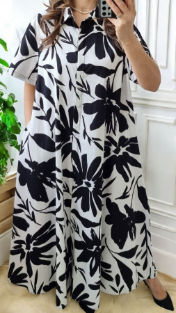 Rochii Dama - Rochie camasa lejera din bumbac imprimat, croi larg, marime universala, croiala larga