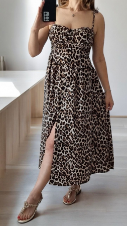 Rochii Dama - Rochie dama lunga cu imprimeu leopard, despicata, ideala pentru vara - Animal Print