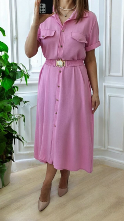 Rochii Dama - Rochie camasa vaporoasa cu nasturi si curea elastica – stil casual chic, marime universala
