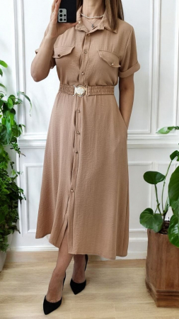 Rochii Dama - Rochie camasa vaporoasa cu nasturi si curea elastica – stil casual chic, marime universala