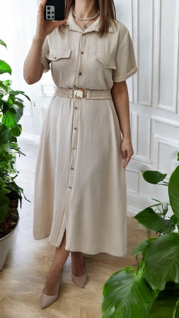 Rochii Dama - Rochie camasa vaporoasa cu nasturi si curea elastica – stil casual chic, marime universala