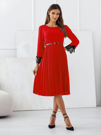 Rochii Dama - Rochie Midi Plisata cu Curelusa Inclusa