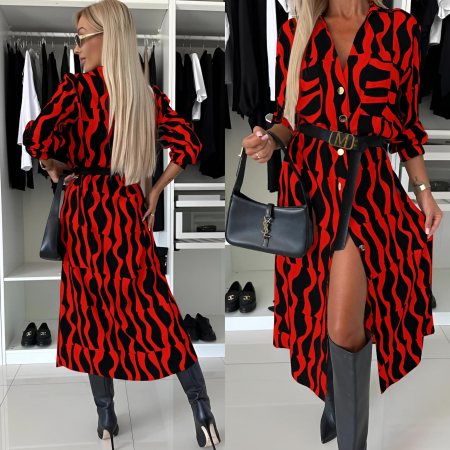 Rochii Dama - Rochie Tip Camasa cu Curea in Talie si Diverse Printuri