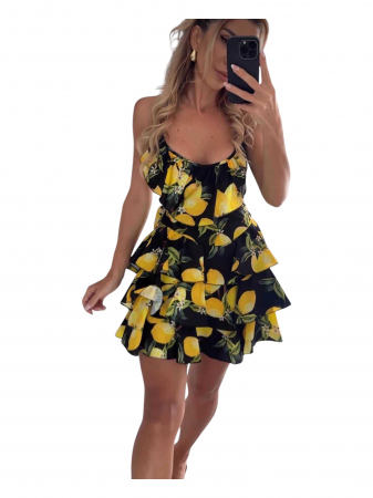 Rochii Dama - Rochie cu volane, decolteu adanc, marime universala, diverse culori - Russian - Imprimeuri