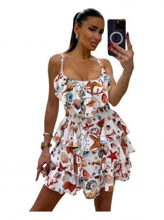 Imbracaminte Dama - Rochie cu volane, decolteu adanc, marime universala, diverse culori - Russian - Imprimeuri