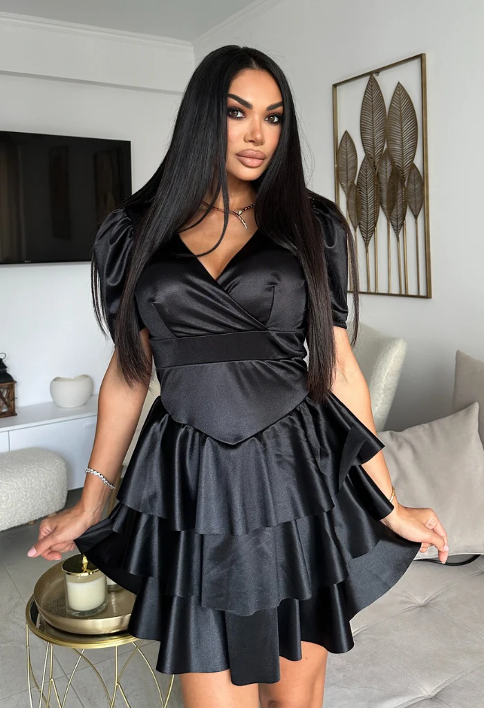 Rochii Dama - Rochie de ocazie mini cu volane cupe buretate si decolteu - Sonia