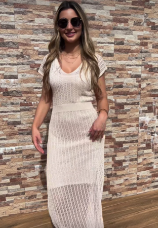 Rochii Dama - Rochie midi de vara tricotata cu maneca scurta