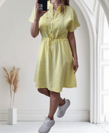 Rochii Dama - Rochie damă casual din bumbac cu șnur în talie – model lejer, culori pastelate și intense (S-L)