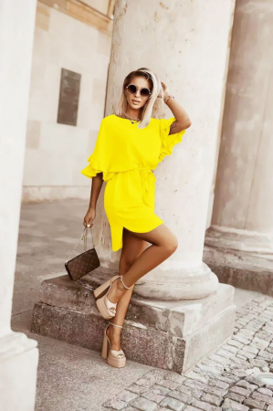 Imbracaminte Dama - Rochie dama decupaje laterale - Nora -galben
