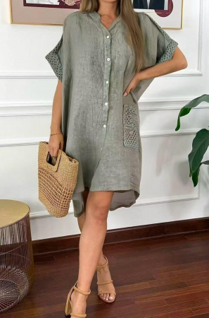 Imbracaminte Dama - Rochie Dama Din In Cu Detalii Crosetate, Croi Lejer, Marime Universala, Culori Variate