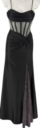 Rochii Dama - Rochie Dama Elegantă Corset cu Strasuri, Decupaje Laterale și Drapaj Satinat