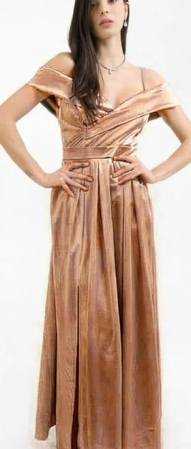 Rochii Dama - Rochie Dama Lunga Satinata cu Revere si Bretele