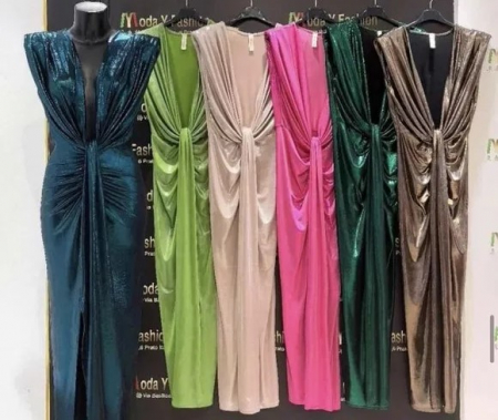 Rochii Dama - Rochie Dama Metalic croiala cu fronseuri si decolteu adanc - Hannah