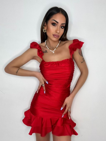Rochii Dama - Rochie Dama scurta cu bretele cu volanase