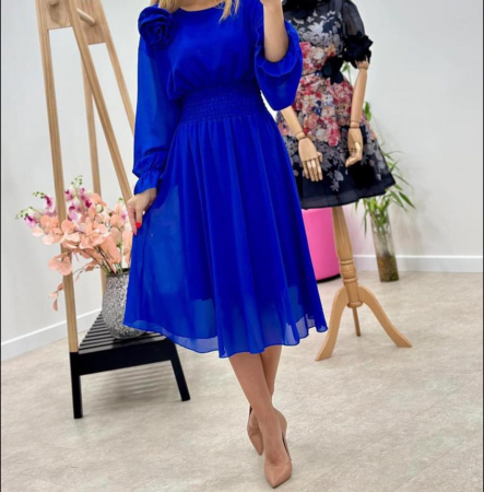 Rochii Dama - Rochie Dama Midi din Voal Captusit cu Trandafir pe Umar