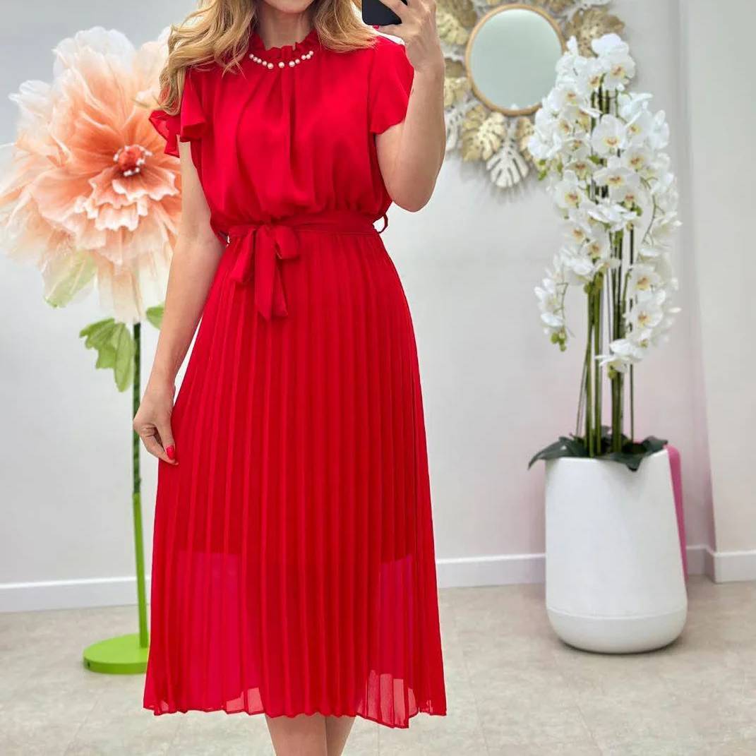 Rochii Dama - Rochie damă plisată din voal cu cordon – talie elastică – 7 culori – mărime unică S-L