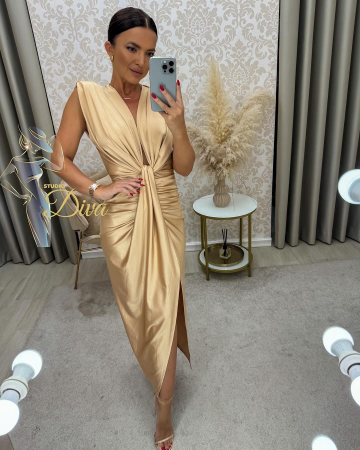 Rochii Dama - Rochie Dama Satin croiala cu fronseuri si decolteu adanc - Hannah