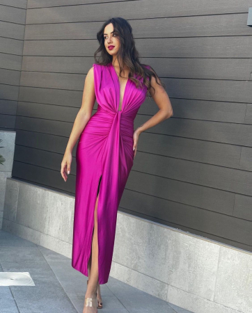 Rochii Dama - Rochie Dama Satin croiala cu fronseuri si decolteu adanc - Hannah