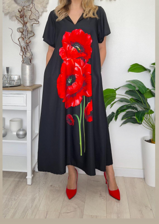 Rochii Dama - Rochie de vara lunga cu buzunare imprimata cu model Fashion