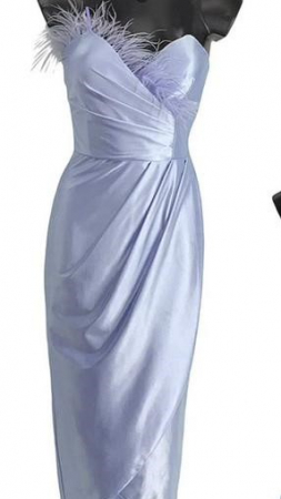 Rochii Dama - Rochie Dama Satin Midi cu Pene - Clara