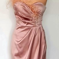 Rochii Dama - Rochie Dama Satin Midi cu Pene - Clara