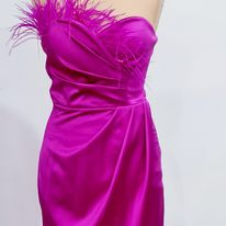 Rochii Dama - Rochie Dama Satin Midi cu Pene - Clara