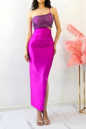 Rochii Dama - Rochie de seara cu cristale si decupaj in zona taliei, Marime S/M