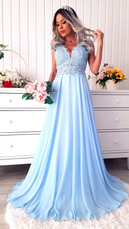 Rochii Dama - Rochie lunga ocazie din voal si dantela