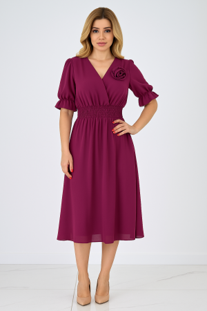 Rochii Dama - Rochie damă vaporoasă din vâscoză cu floare aplicată – talie elastică – mărime universală S–2XL