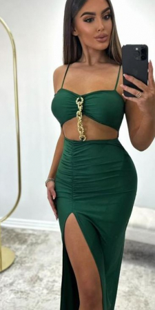 Rochii Dama - Rochie de seara cu zale aurii si decupaj in zona taliei 2