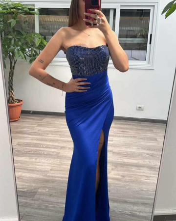 Rochii Dama - Rochie de seara din satin cu corset cu paiete aplicate