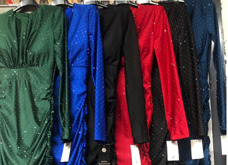 Rochii Dama - Rochie de seara din satin-lycra cu sclipici midi - turqoise