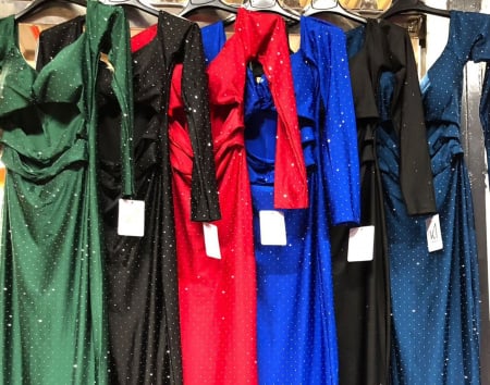 Rochii Dama - Rochie de seara din satin-lycra cu sclipici cu decolteu si decupaje - ALN