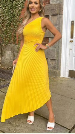 Rochii Dama - Rochie de seara midi Rosie Plisata - galben