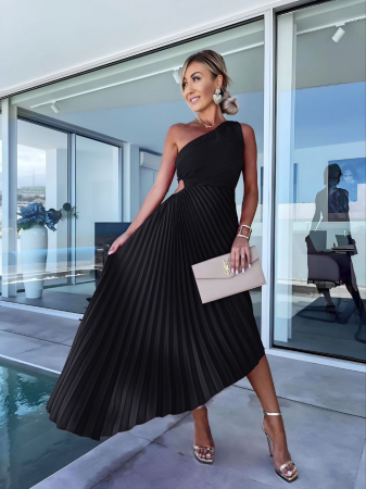 Rochii Dama - Rochie de seara midi Rosie Plisata - negru