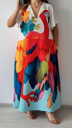 Rochii Dama - Rochie de vara lunga cu buzunare imprimata cu model Fashion