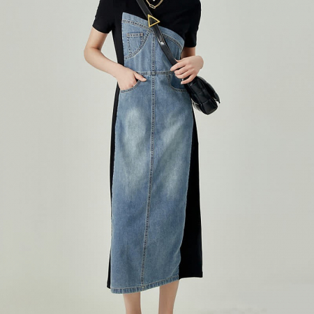 Imbracaminte Dama - Rochie Denim Blend model asimetric - negru