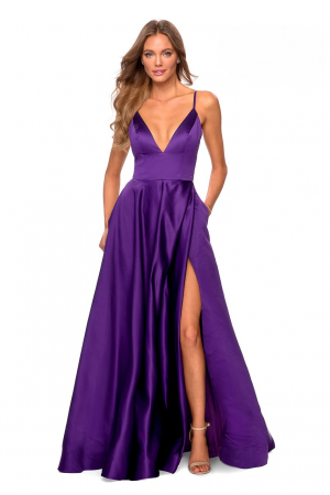 Rochii Dama - Rochie din satin cu decolteu in V - Femme