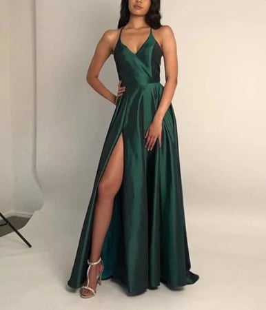 Rochii Dama - Rochie din satin cu decolteu in V - Femme