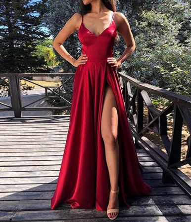 Rochii Dama - Rochie din satin cu decolteu in V - Femme